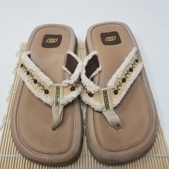 Skechers Tan Embroidered Sandals. - Picture 8 of 14